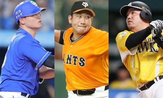 (左から)中日・細川成也、巨人・菅野智之、ソフトバンク・山川穂高