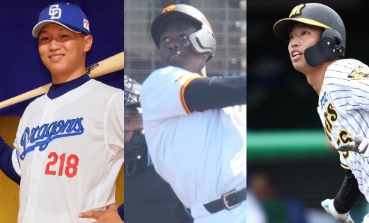 （左から）中日・川上理偉、巨人、フリアン・ティマ、阪神・百崎蒼生