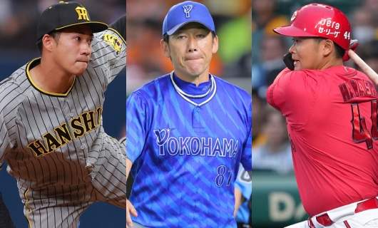 （左から）阪神・岩田将貴、DeNA・三浦大輔監督、広島・林晃汰