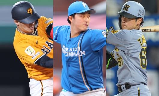 （左から）巨人・増田陸、日本ハム・柳川大晟、阪神・髙寺望夢