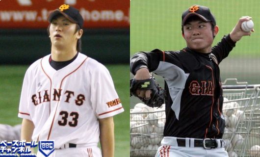 巨人・野間口貴彦（左）と辻内崇伸