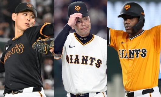 (左から)巨人の泉圭輔、阿部慎之助監督、エリエ・ヘルナンデス
