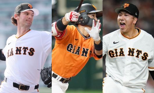 (左から)巨人・ケラー、門脇誠、大勢