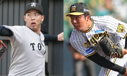 巨人・森田駿哉(左)と阪神・椎葉剛