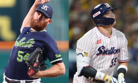 （左から）サイスニード、村上宗隆