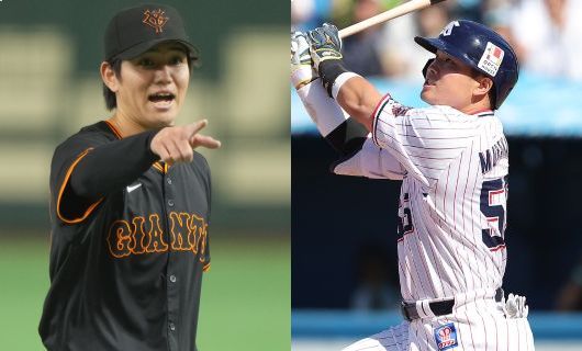 巨人・高橋礼(左)とヤクルト・村上宗隆