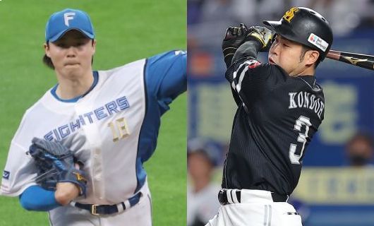 日本ハム・山﨑福也（左）とソフトバンク・近藤健介