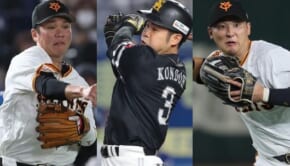 （左から）巨人・坂本勇人、ソフトバンク・近藤健介、巨人・吉川尚輝