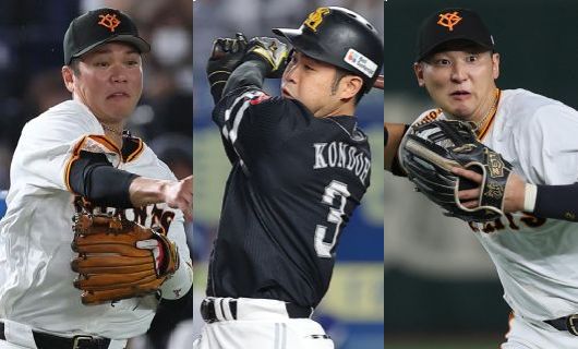 （左から）巨人・坂本勇人、ソフトバンク・近藤健介、巨人・吉川尚輝