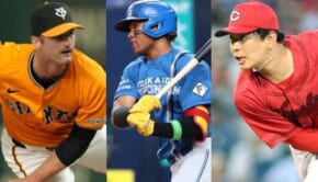 （左から）巨人のフォスター・グリフィン、日本ハムの水谷瞬、広島の大瀬良大地