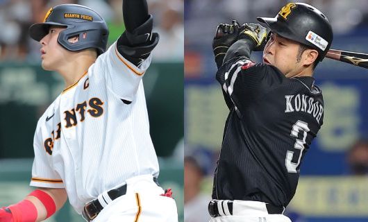巨人・岡本和真（左）とソフトバンク・近藤健介