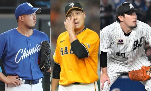 （左から）中日ドラゴンズの梅野雄吾、読売ジャイアンツの今村信貴、千葉ロッテマリーンズの西村天裕
