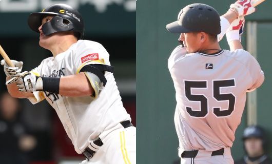 福岡ソフトバンクホークスのリチャード（左）と与毛利ジャイアンツの秋広優人