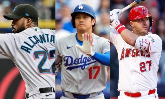 （左から）アルカンタラ、大谷翔平、トラウト